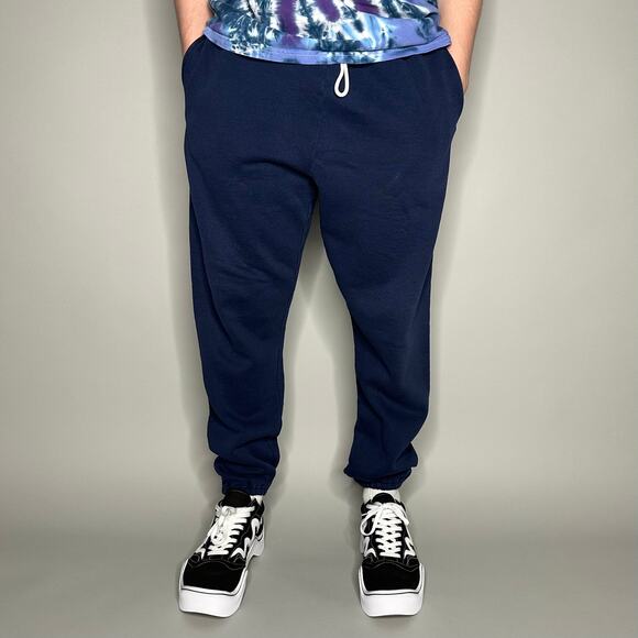 Vintage 90s Russell Sweatpants Mens L Navy Blue Cotton Joggers Elastic Cuffs - Picture 2 of 5